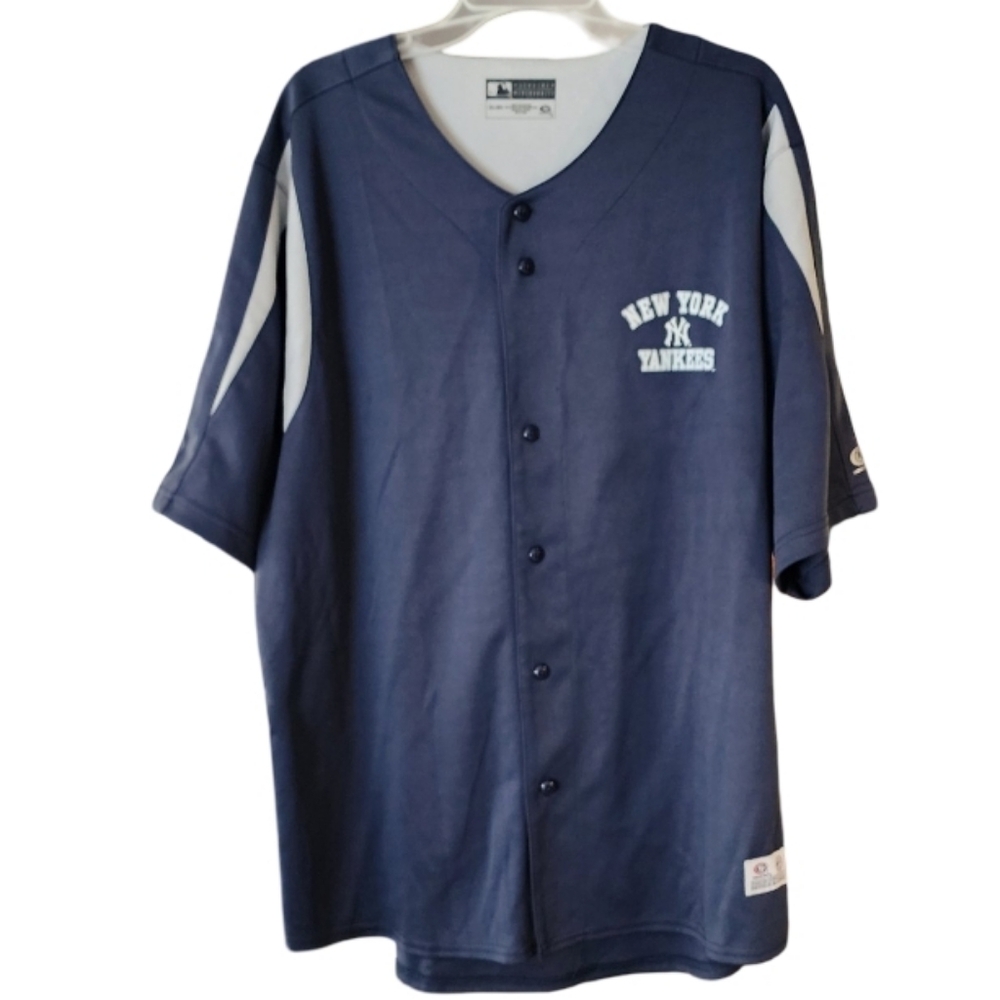 Y2K New York Yankees True Fan MLB Button Front‎ Jersey 2XL Navy